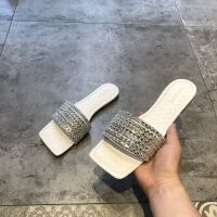 COD Womens slippers in summer, the new fashionable Korean version of sexy diamond hollowed-out straps comfortable flat-soled sandals slippers look thin