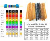 ✣✎ 600pcs/lot 30Valuesx 20pcs 1 1/4 W resistor pack set diy Metal Film Resistor kit use colored ring resistance (10 ohms 1 M ohm)