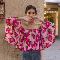 Migu - Off-Shoulder Garden Tops (Pink) เสื้อปาดไหล่แขนผีเสื้อ มีซับในอย่างดี