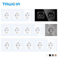 TAWOIA ปลั๊กไฟผนัง EU มาตรฐาน 16A 1/2/3/4/5 เอาต์พุตปลั๊กไฟแผงกระจกปลั๊กเต้ารับไฟฟ้า Home Improvement-Cgefeng