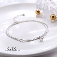 s925 Cubic bracelet สร้อยข้อมือเงินแท้ จี้ทรงเรขาคณิต เส้นคู่ ใส่สบาย เป็นมิตรกับผิว