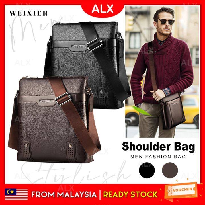 Malaysia Stock] Men's Leather Sling Bag Cross Body Multifunction Shoulder Beg  Lelaki Kulit