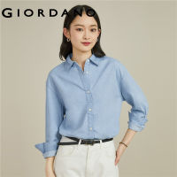 GIORDANO ผู้หญิง เสื้อเชิ้ตแขนยาวลำลองผ้าฝ้ายเดนิมปลายโค้ง Free Shipping 05343106