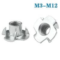 5-50pcs M3 m4 m5 m6 m8 M10 M12 Zinc Plated Four Claws Nut Speaker T-nut Blind Pronged Insert Tee Nut Inserts Nails Screws Fasteners