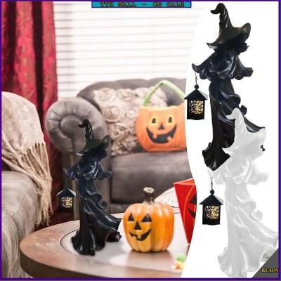 Halloween witch lantern cookie bucket black resin witch with LED lantern Halloween decoration in hand ornaments Halloween Decoration