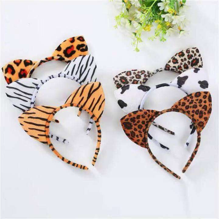 Cloth Short Plush Tiger Leopard Cat Ear Headband 