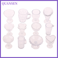 QUANSEN 12ชิ้น/เซ็ต dollhouse Miniature เครื่องครัวเครื่องดื่มถ้วยน้ำแข็งถ้วยจานบนโต๊ะอาหาร