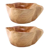 2X Household Fruit Bowl Wooden Candy Dish Fruit Plate Wood Carving Root Fruit Plate Wood 20-24 cm