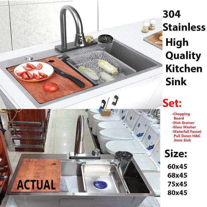 5 in 1 Kitchen Sink single tub 304 Stainless 3mm thickness / Modern