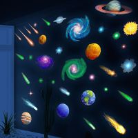 ☼ Luminous Wall Decal Colorful Universe Planet PVC Stickers Peel and Stick Themed Wall Art for Home Window DIN889