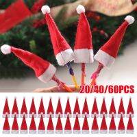 20/40/60Pcs Christmas Hats Mini Lollipop Santa Claus Hats Bottle Cap Christmas Decorations for Home Dinner Party Candy Holder