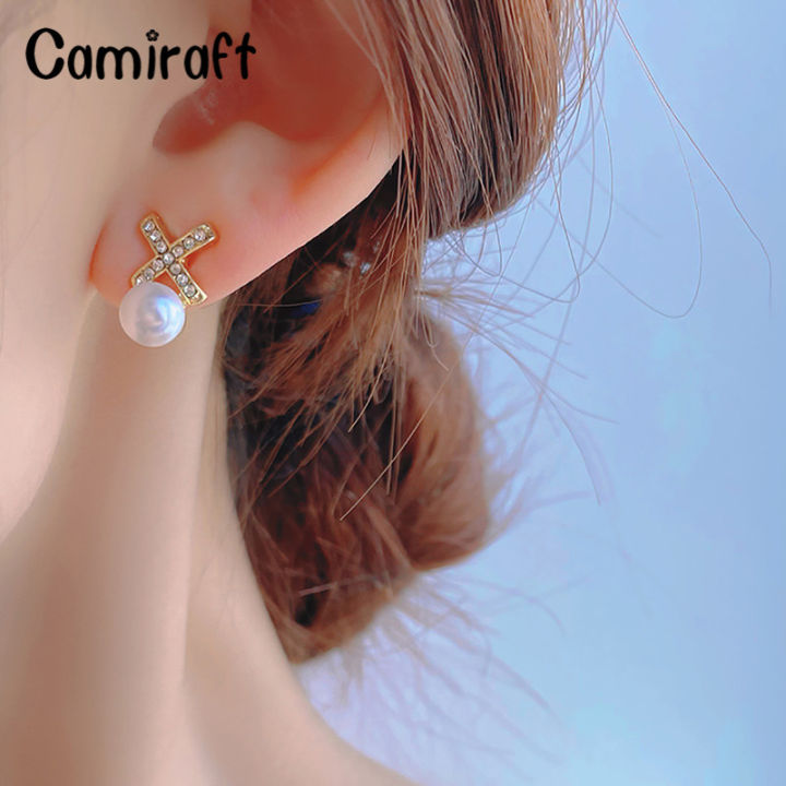 camiraft-bowknot-pearl-stud-ต่างหูเกาหลีใหม่-zircon-คริสตัลดอกไม้ต่างหูผู้หญิงแฟชั่นเครื่องประดับอินเทรนด์-accessories