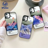 เคส UPaitou สำหรับ iPhone 15 14 13 12 Pro Max X XR Xs Max 8 7 Plus ภูเขาพระอาทิตย์ตกหิมะกระจกที่เรียบง่ายฝาครอบป้องกันเนื้อนิ่ม TPU เคสโทรศัพท์ปิดขอบโค้งหยัก