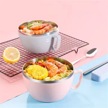 Anti-scalding Plastic Bowl for Kids Nordic 304 Stainless Steel Soup Bowl  with Lid Insulated Rice Noddle Food Containers Kitchen