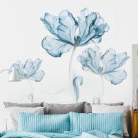 180*110cm Large Nordic Art Blue Flowers Wall Stickers Living Room Decoration Vinyl DIY Wall Decor Modern  Home Bedroom Posters Wall Stickers  Decals