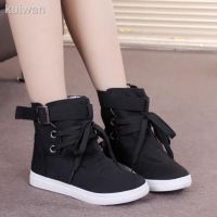 CODpz119nb Women Warm Winter Canvas Lace Breathable Ankle Boots Casual Flat Fashion Shoes