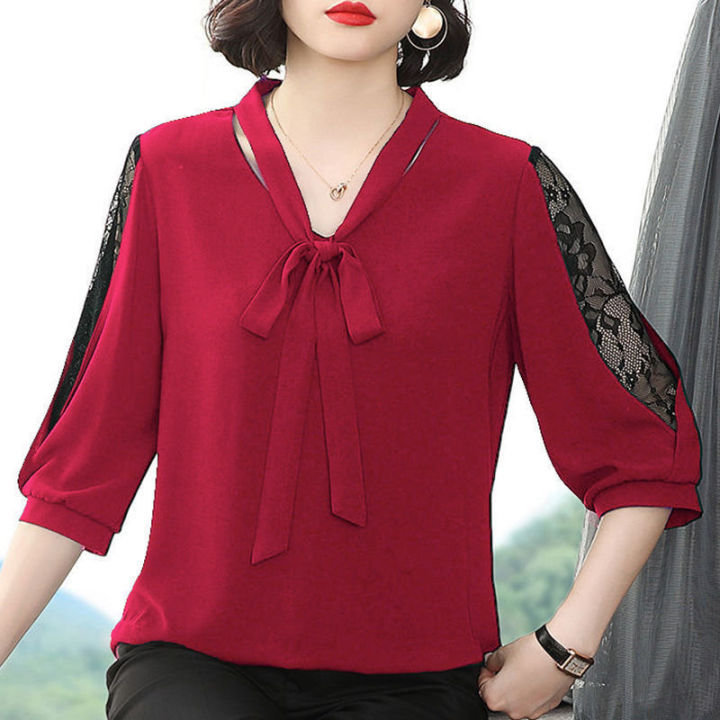 Blouse for Women 2023 New Style Lace Openwork Chiffon Shirt Long