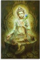 โปสเตอร์ชาวพุทธ Avalokitesvara Tara ภาพภาพวาดสีน้ำมันรูปนกยูงและศิลปะบนผนังโปสเตอร์ผ้าใบสำหรับห้องนั่งเล่นอุปกรณ์ตกแต่งห้องนอนการตกแต่งมนุษย์ถ้ำและบาร์ที่ยอดเยี่ยม