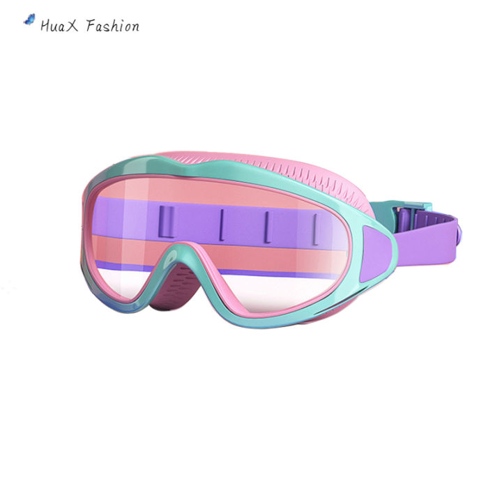 huax-แว่นตาเด็กแบบแฟชั่นสำหรับดำน้ำ-แว่นตาว่ายน้ำสายตากว้างสามารถปรับสายได้สำหรับกีฬากลางแจ้ง