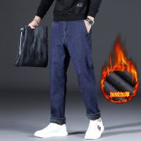 2021 Casual Elasticity Thick Slim Denim Pants Brand Trousers Black Classic Style Winter Mens Warm Business Jeans