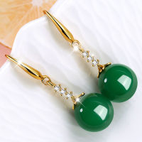 Natural Blue White Green Agate Earrings for Women Plated with 925 Silver Zircon Red Chalcedon Long Style Earrings with Yellow Earhook Earrings HWIB