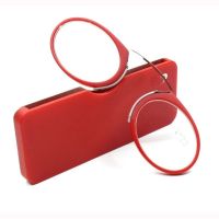 Men Women Nose Clip Reading Glasses With Case Mini Portable Tr90 Small Thin Presbyopic Eyeglasses Slim Round Red