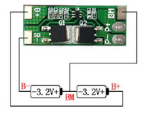 BMS 1S และ 2s สำหรับ LiFePo4-3.2-6.4V และ Li-ion 3.7V /12A