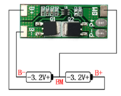 BMS 1S และ 2s สำหรับ LiFePo4-3.2-6.4V และ Li-ion 3.7V /12A