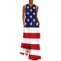 COD DSFDGESERRRRR White And Red Stripes Dress Summer American Flag Street Fashion Boho Beach Long Dresses Ladies Beach Maxi Dress Birthday Present