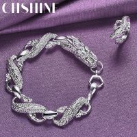 【lz】✠✾∏  CHSHINE 925 Sterling Silver Dragon Ring Pulseira Para Mulheres Homens Festa Moda Exquisite Ajustável Conjuntos De Jóias