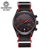 ⌚OCHSTIN นาฬิกาสายหนังนักธุรกิจลำลองสำหรับผู้ชายนาฬิกาแบรนด์หรูทหารสีดำปฏิทินผู้ชายนาฬิกาข้อมือควอตซ์คลาสสิก