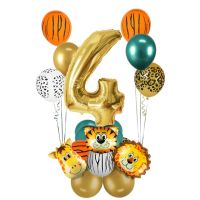 18Pcs Jungle Animal บอลลูนชุด Chrome Metallic Latex บอลลูน32นิ้ว Gold Number Globos เด็กวันเกิด Baby Shower Decor