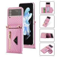 เคสโทรศัพท์คาดลำตัวสำหรับ Samsung Galaxy Z Flip 3 4 5 5 5G ช่องใส่การ์ดเครดิต Flip5 Flip4ฝาหลังหนังกันกระแทกพร้อมสายคล้อง