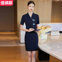 2023 Summer New Short-Sleeved Dress Fashion Slim-Fit Elegant Business Wear Restaurant Hotel Front Desk Work Clothes Women