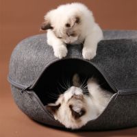 【JCHEN pet supplie】เตียงที่นอนแมวแบบโต้ตอบ,เตียงสัตว์เลี้ยงของเล่นอุโมงค์สำหรับแมวลูกแมวลูกสุนัขปิดครึ่งเตียงถ้ำรูปทรงโดนัทอุโมงค์ตะกร้าบ้าน