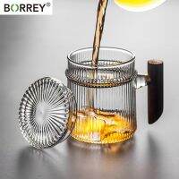 BORREY Heat-Resistant Glass Tea Cup With Wooden Handle Filter Vertical stripes Teapot Puer Kettle Flower Tea Set Coffee Teaware