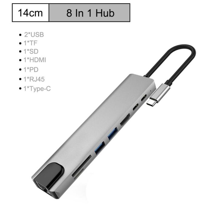 hot-on-sale-jhwvulk-ฮับ8-in-1อ่านอะลูมินัมอัลลอย-type-c-pd-usb-c-สำหรับ-macbook-pro-to-i-rj45-hdmi-usb-3-0พอร์ต2-0-usb-พร้อมฮับ3-0-tf-sd