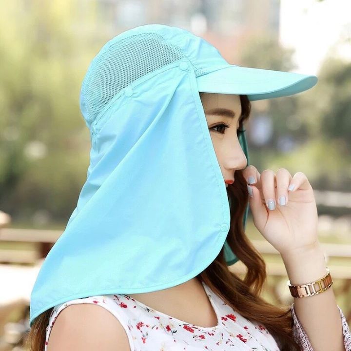 หมวกผ้ากันแดด-หน้ากากบังแดดร้อน-ระบายอากาศดี-ปิดหน้าถีงคอรอบ-360-สามารถถอดที่ปิดหน้าและปีกได้-upf50-sunproof-cover-cap