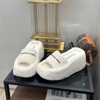 2023 alexander wangˉSummer New Plush Slippers Womens Slope Heel Warm Wool Outerwear Slippers Thick Sole