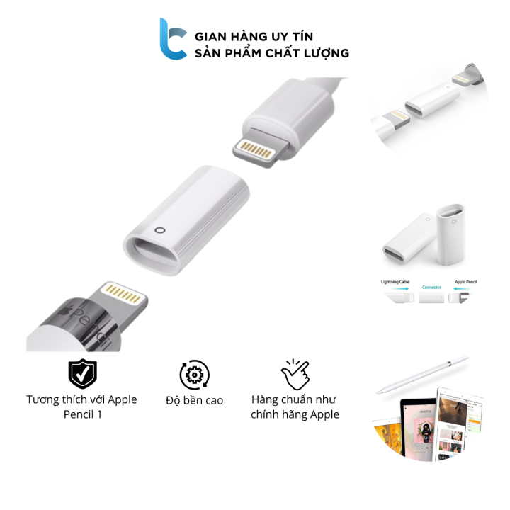 Đầu Sạc Adapter Lightning Dành Cho Apple Pencil 1 Có Thể Sạc Được Cho Apple  Pencil Với Mọi Cáp Sạc Lightning 