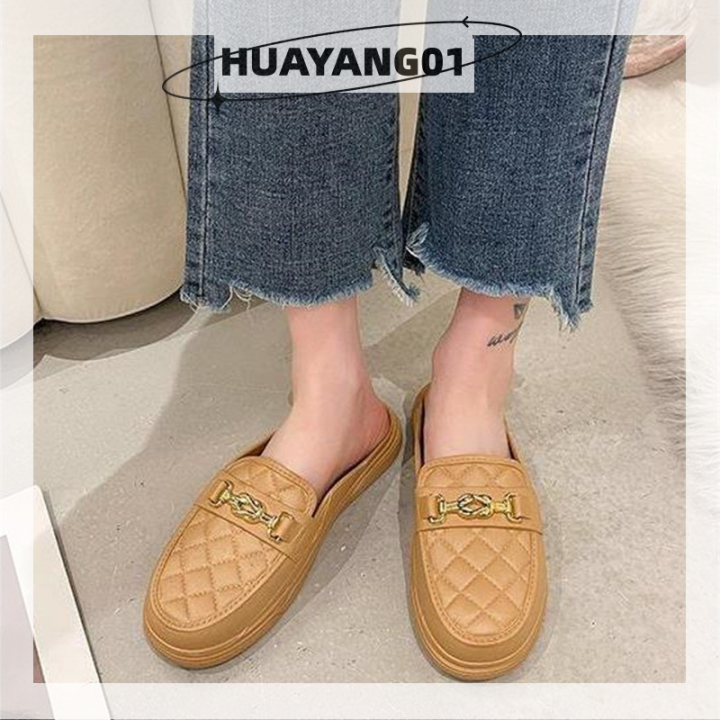 huayang01-2023แฟชั่นตาข่ายเพชรแฟชั่นพื้นนุ่มสบายบันเฮดรองเท้าแตะลำลองของผู้หญิง