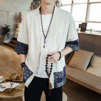 READ STOCKChinese Style Kimono Cardigan Men Crane Printed Long Black Kimono Cardigan Men