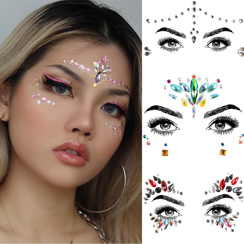 3D Face Jewel Crystal Body Art Sticker Make Up Festival Face Gems Glitter  Rhinestones Face Tattoo for Festival Party Dressing UP | Lazada PH
