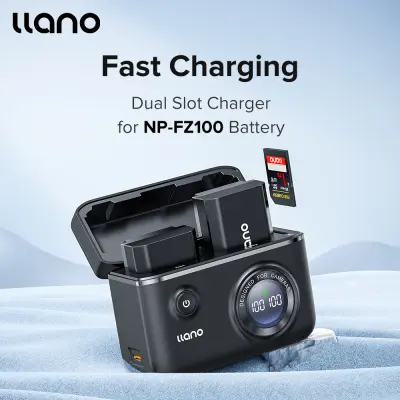 LLANO เครื่องชาร์จกล้อง NP-FZ100ช่องเสียบคู่จอแสดงผลดิจิตอลที่มีฟังก์ชั่นที่เก็บข้อมูล SD Card สำหรับ Sony A7M4/A7M3/A7R4/A7R3A7C/A7S3/A6600/A9M2A9/ILCE-9/A7R5/FX30
