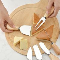 4pcs/set stainless steel cheese knife fork wooden handle pizza butter slicer kit cheese board Spatula Bread Kitchen Cheese Tools