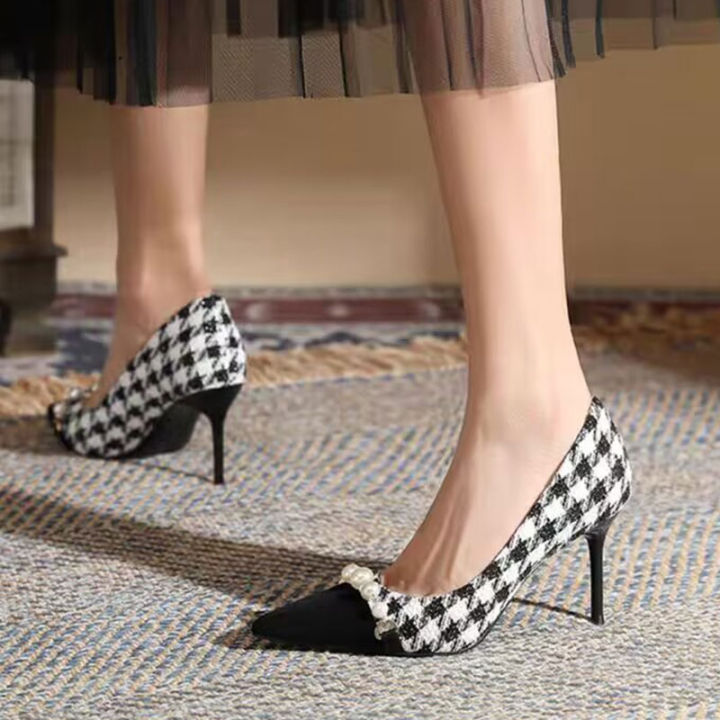 renben-รองเท้าส้นสูงผู้หญิง-ประดับมุกแบบใหม่รองเท้าสำหรับทำงานมืออาชีพรองเท้าส้นเข็ม