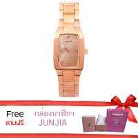 JUNJIA นาฬิกาข้อมือผู้หญิง เรือนและสายสแตนเลสสติลเคลือบPinkGold-Gold 3ไมครอน กันน้ำ ระบบ Quartz หน้าปัดทรงเหลียมยาว รุ่นJUN ฟรีกล่องและถุงแบนด์ JUNJIA