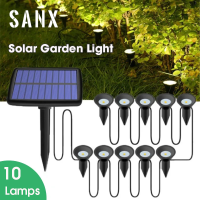 SANX โคมไฟ IPX4 10 LED พลังงานแสงอาทิตย์สำหรับกลางแจ้ง,โคมไฟกลางคืนตกแต่งไฟสนามแสงอาทิตย์กันน้ำสำหรับลานสนามหญ้าข้างถนนในสวน