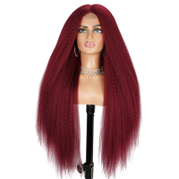 Long Brown Kinky Straight Wig Copper Red Yaki 28 30 inch Wigs For Women With Natural Hairline Hair Heat Temperature Glueless