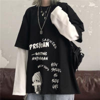 Women Patchwork Oversize Long Sleeve T Shirt Hip Hop Cartoon Tee Shirt For Girl Cool High Street Tops Female Gothic Clothes Tops